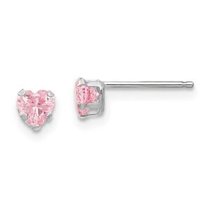 Kids 4mm Pink Cubic Zirconia Heart Post Earrings in 14k White Gold